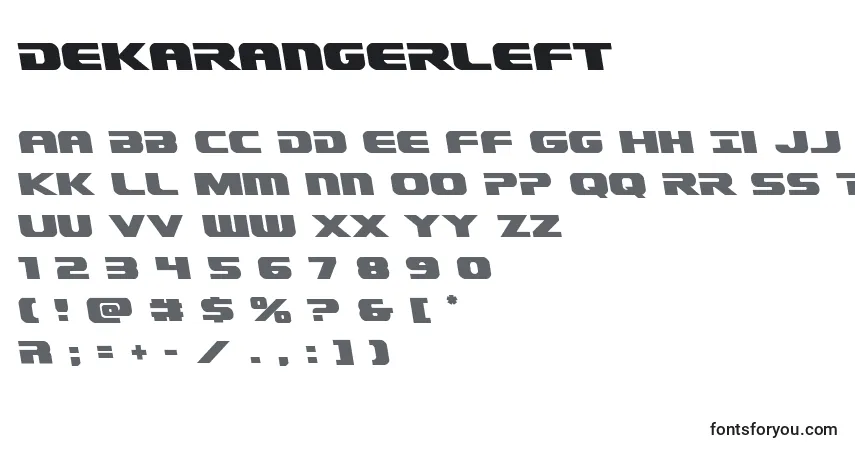 Czcionka Dekarangerleft – alfabet, cyfry, specjalne znaki
