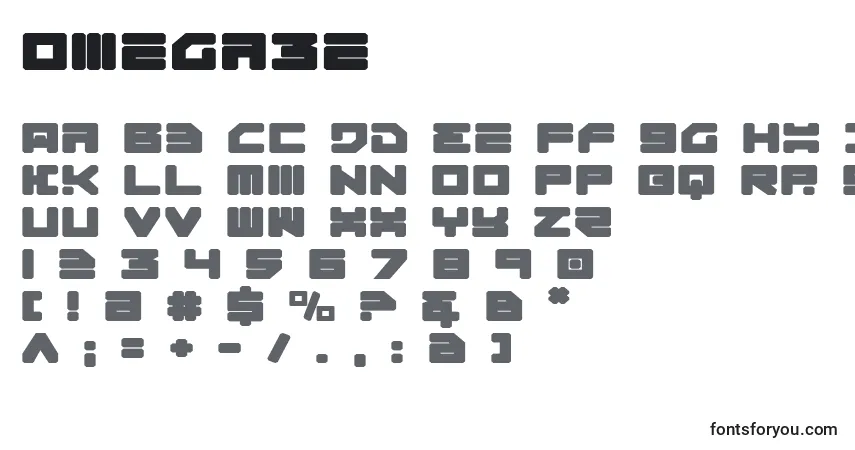 Schriftart Omega3e – Alphabet, Zahlen, spezielle Symbole