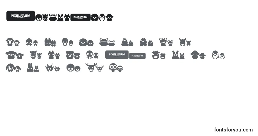 Czcionka Pxlfrmpets – alfabet, cyfry, specjalne znaki
