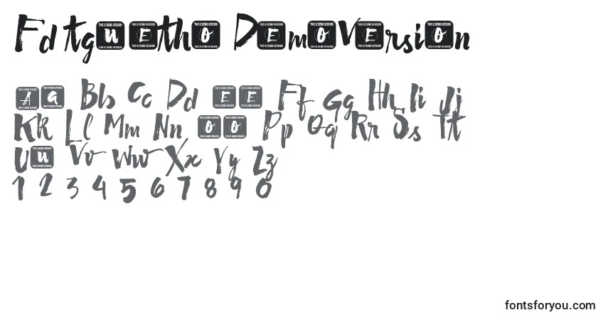Czcionka FdtguethoDemoVersion – alfabet, cyfry, specjalne znaki