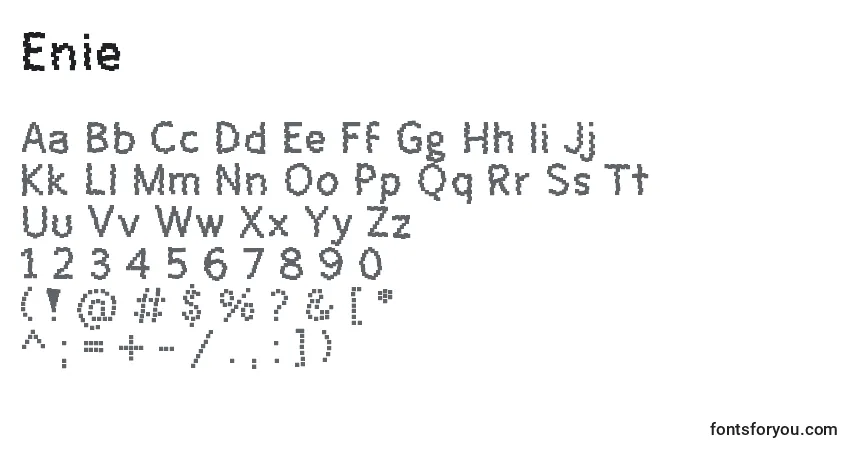 Czcionka Enie – alfabet, cyfry, specjalne znaki