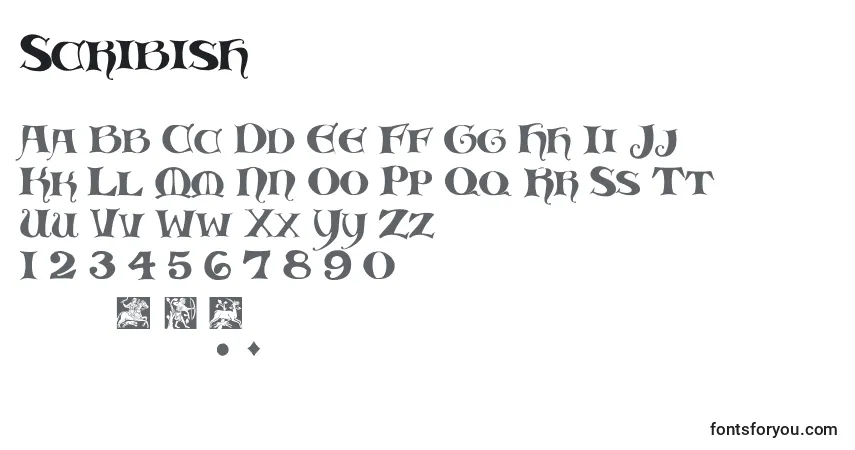 Czcionka Scribish – alfabet, cyfry, specjalne znaki