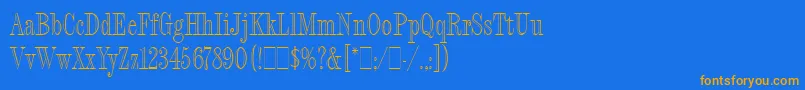 フォントFashionEngravedLetPlain.1.0 – オレンジ色の文字が青い背景にあります。