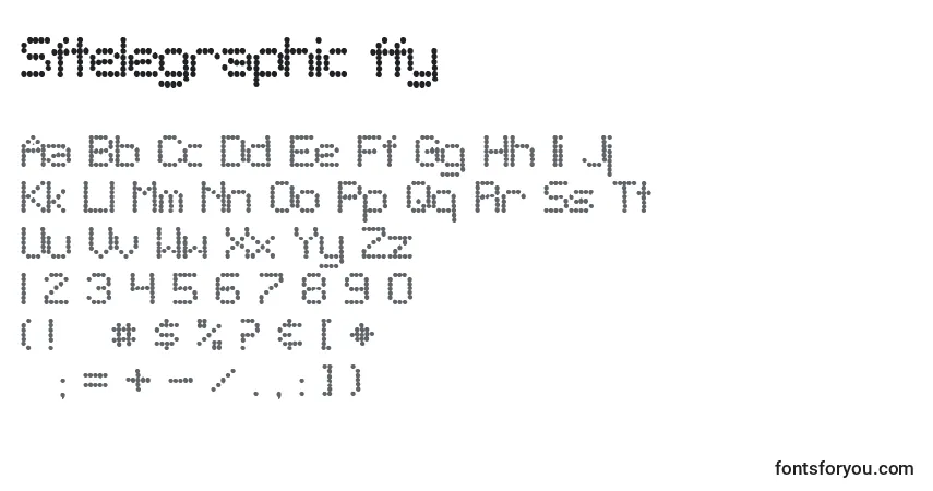 A fonte Sftelegraphic ffy – alfabeto, números, caracteres especiais