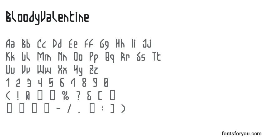 Schriftart BloodyValentine – Alphabet, Zahlen, spezielle Symbole