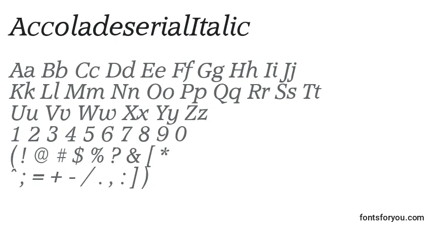 AccoladeserialItalicフォント–アルファベット、数字、特殊文字