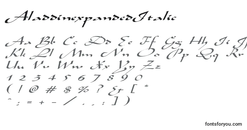 A fonte AladdinexpandedItalic – alfabeto, números, caracteres especiais