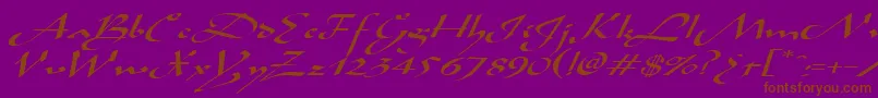 AladdinexpandedItalic-Schriftart – Braune Schriften auf violettem Hintergrund