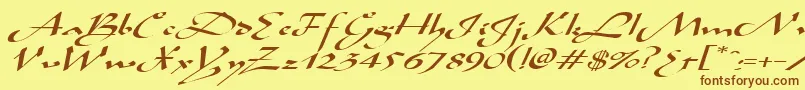 フォントAladdinexpandedItalic – 茶色の文字が黄色の背景にあります。