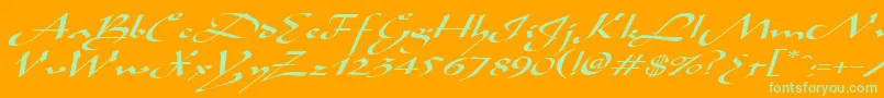 AladdinexpandedItalic-Schriftart – Grüne Schriften auf orangefarbenem Hintergrund