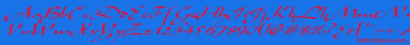 AladdinexpandedItalic-Schriftart – Rote Schriften auf blauem Hintergrund