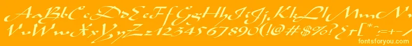 AladdinexpandedItalic-Schriftart – Gelbe Schriften auf orangefarbenem Hintergrund