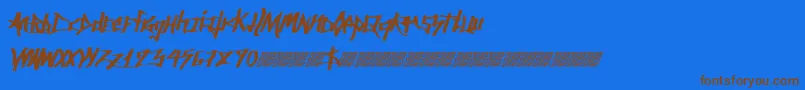 フォントAncientsprawl – 茶色の文字が青い背景にあります。