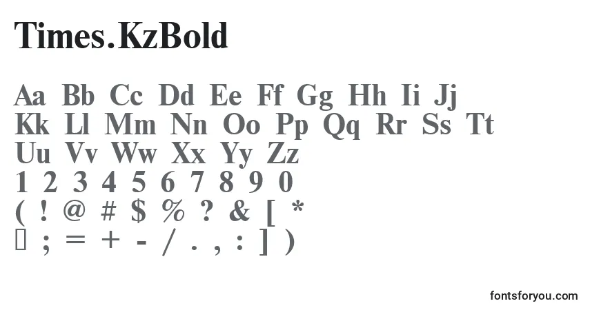 Czcionka Times.KzBold – alfabet, cyfry, specjalne znaki