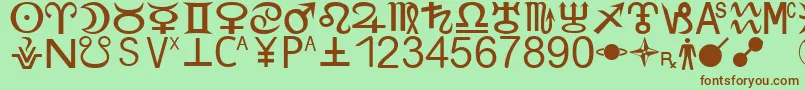 フォントZodiacS – 緑の背景に茶色のフォント