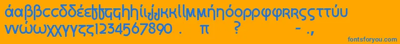 GrecianFormula-Schriftart – Blaue Schriften auf orangefarbenem Hintergrund