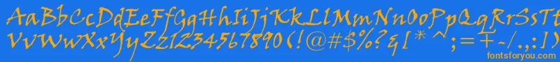Więcej informacji o czcionce VinerHandItc Czcionka VinerHandItc – pomarańczowe czcionki na niebieskim tle
