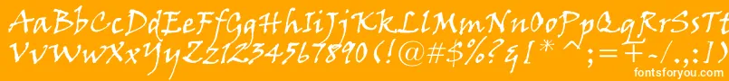 VinerHandItc-Schriftart – Weiße Schriften auf orangefarbenem Hintergrund