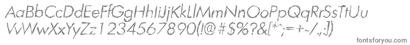 LimerickrandomLightItalic-fontti – harmaat kirjasimet valkoisella taustalla