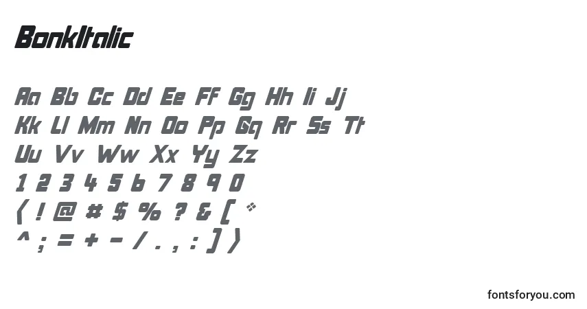 BonkItalicフォント–アルファベット、数字、特殊文字