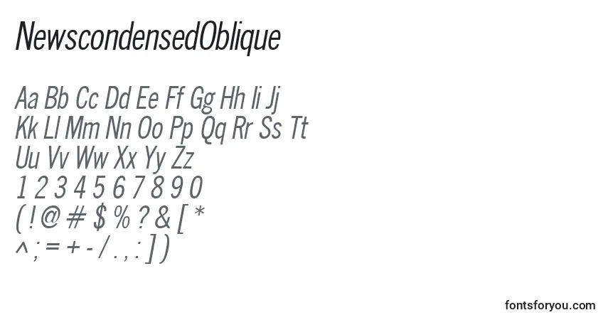 Шрифт NewscondensedOblique – алфавит, цифры, специальные символы