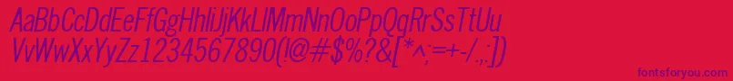 Fonte NewscondensedOblique – fontes roxas em um fundo vermelho