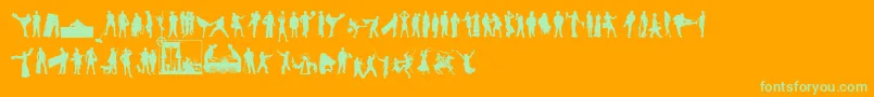 HumanSilhouettesFreeEight-Schriftart – Grüne Schriften auf orangefarbenem Hintergrund