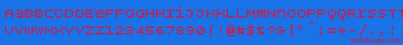 Bpdotsunicasebold-Schriftart – Rote Schriften auf blauem Hintergrund
