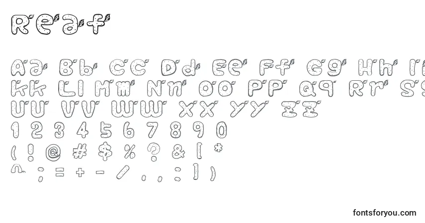 Schriftart Reaf – Alphabet, Zahlen, spezielle Symbole