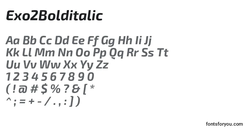 Exo2Bolditalic-fontti – aakkoset, numerot, erikoismerkit