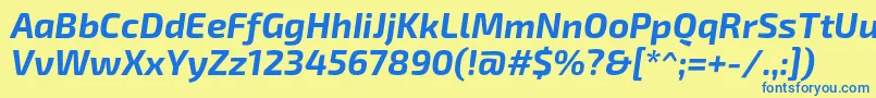 フォントExo2Bolditalic – 青い文字が黄色の背景にあります。