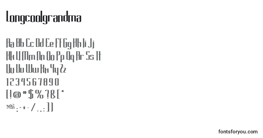 Czcionka Longcoolgrandma – alfabet, cyfry, specjalne znaki