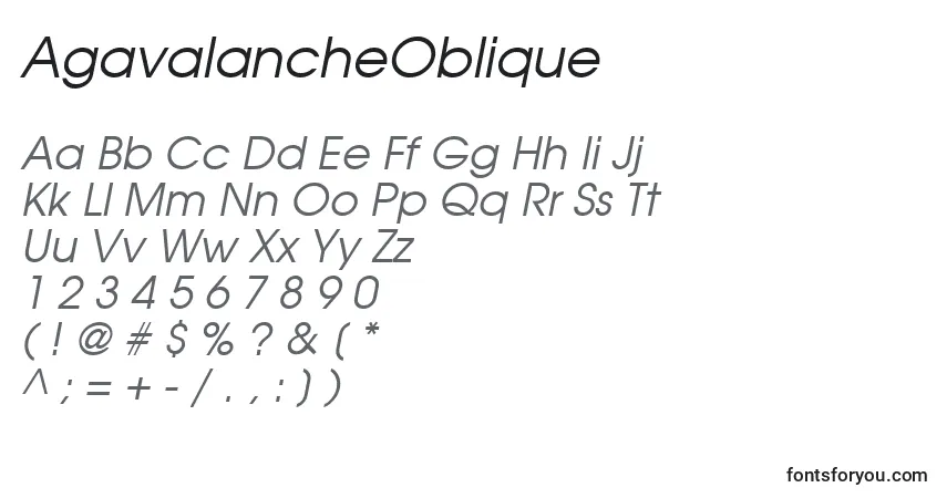 Шрифт AgavalancheOblique – алфавит, цифры, специальные символы