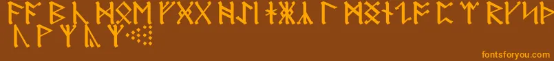 フォントAnglosaxonRunes – オレンジ色の文字が茶色の背景にあります。