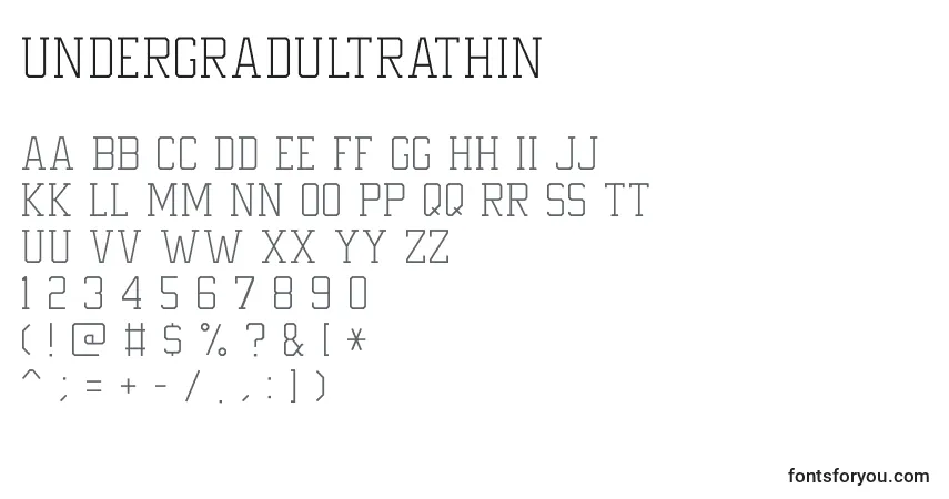 Czcionka UndergradUltraThin – alfabet, cyfry, specjalne znaki