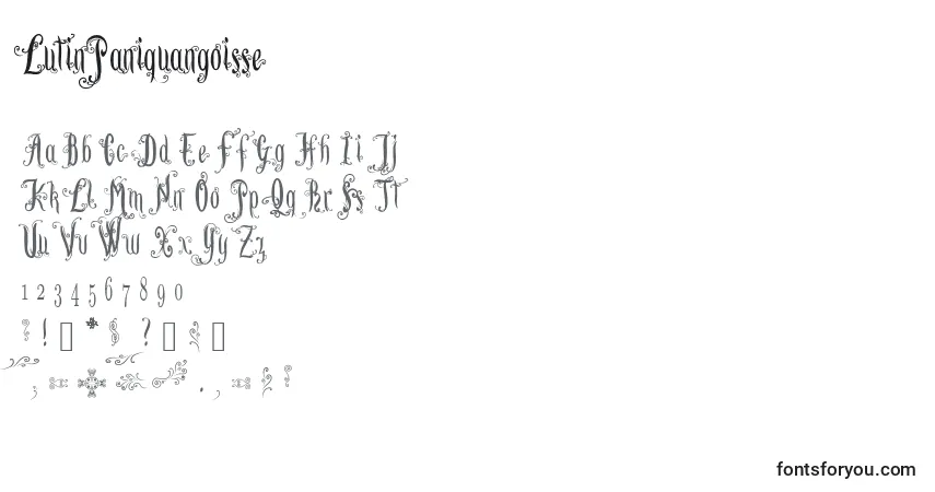 Czcionka LutinPaniquangoisse – alfabet, cyfry, specjalne znaki
