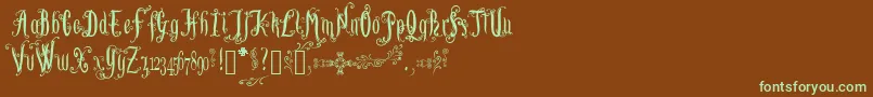 LutinPaniquangoisse-fontti – vihreät fontit ruskealla taustalla