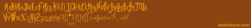 LutinPaniquangoisse-Schriftart – Orangefarbene Schriften auf braunem Hintergrund