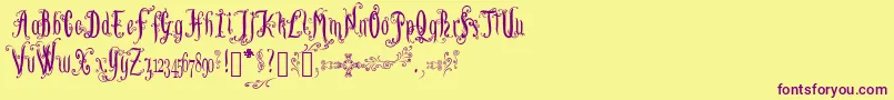 LutinPaniquangoisse-Schriftart – Violette Schriften auf gelbem Hintergrund