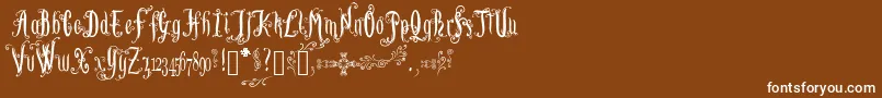 LutinPaniquangoisse-Schriftart – Weiße Schriften auf braunem Hintergrund