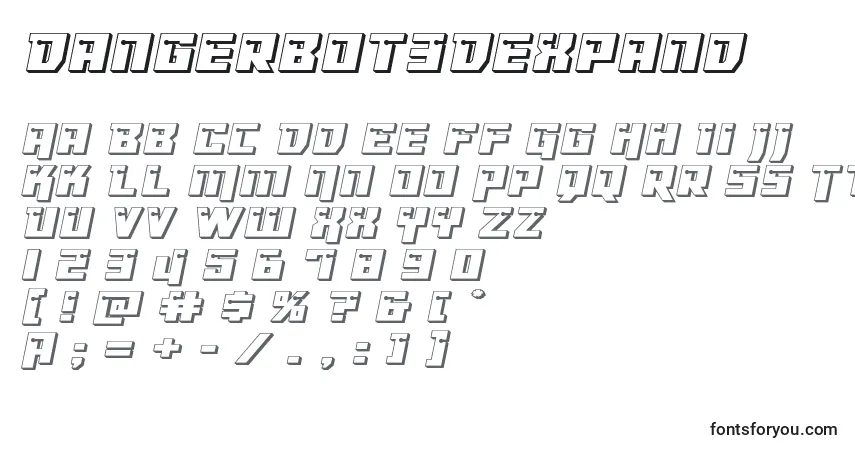 Czcionka Dangerbot3Dexpand – alfabet, cyfry, specjalne znaki
