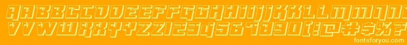 Dangerbot3Dexpand-Schriftart – Gelbe Schriften auf orangefarbenem Hintergrund