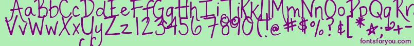 DjbFancyNancy Font – Purple Fonts on Green Background