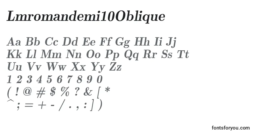 Schriftart Lmromandemi10Oblique – Alphabet, Zahlen, spezielle Symbole