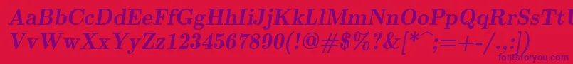 Lmromandemi10Oblique-Schriftart – Violette Schriften auf rotem Hintergrund