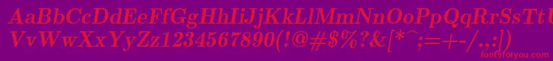 Lmromandemi10Oblique-Schriftart – Rote Schriften auf violettem Hintergrund