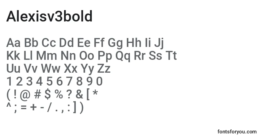 Шрифт Alexisv3bold – алфавит, цифры, специальные символы