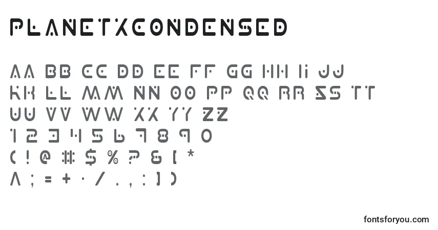 A fonte PlanetXCondensed – alfabeto, números, caracteres especiais