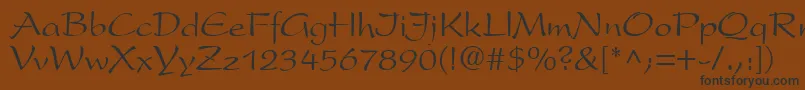 フォントPrestonscriptRegular – 黒い文字が茶色の背景にあります