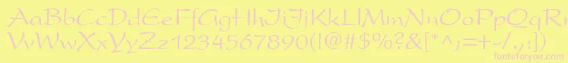 PrestonscriptRegular-fontti – vaaleanpunaiset fontit keltaisella taustalla